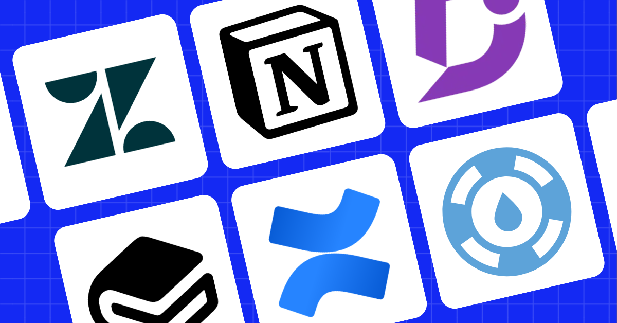 Logos of traditional knowledge base tools including Notion, Confluence, Zendesk, and GitBook, representing the current landscape of static documentation.