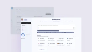 An overview of the Refinder AI Agent Home interface featuring the new search bar, Quick Start presets, and the Create New Agent button, showcasing a clean and modern productivity workspace.